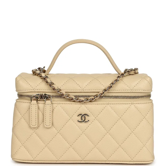 Chanel Top Handle Long Vanity Case in Beige Caviar leather from Madison Avenue Couture