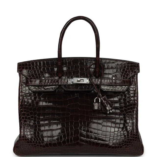 Hermès Vintage Birkin 35 Havane Shiny Porosus Crocodile Palladium Hardware in Crocodile from Madison Avenue Couture