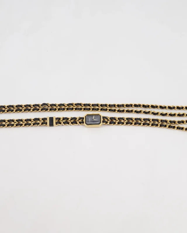 Chanel Premiere Sound Black and Gold Earphones and Watch Chain Necklace Set in Black Leather from Sellier, photo 8 of 9