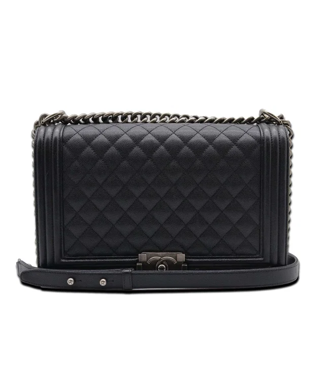 Chanel Large Black Caviar Leather Boy Bag SHW in Black Caviar leather from Luxury Promise