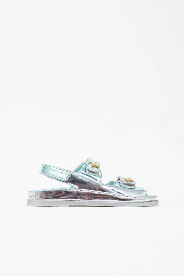 Chanel Laminated Leather Dad CC Sandal in Leather from VSP Consignment