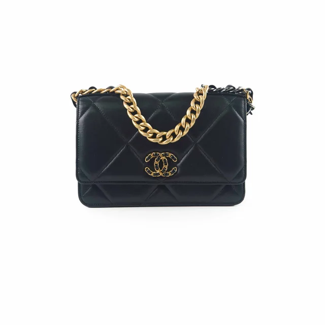 Chanel 19 Wallet On Chain WOC Lambskin Black in Black Lambskin from The Purse Affair