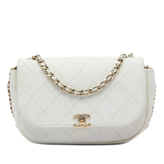 White Chanel CC Quilted Goatskin Casual Trip Flap Crossbody Bag in White Goatskin from Designer Revival