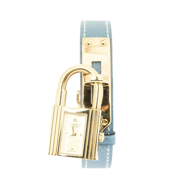 Hermès Kelly Watch Blue Jean Courchevel Leather in Blue Leather from The Reluxe