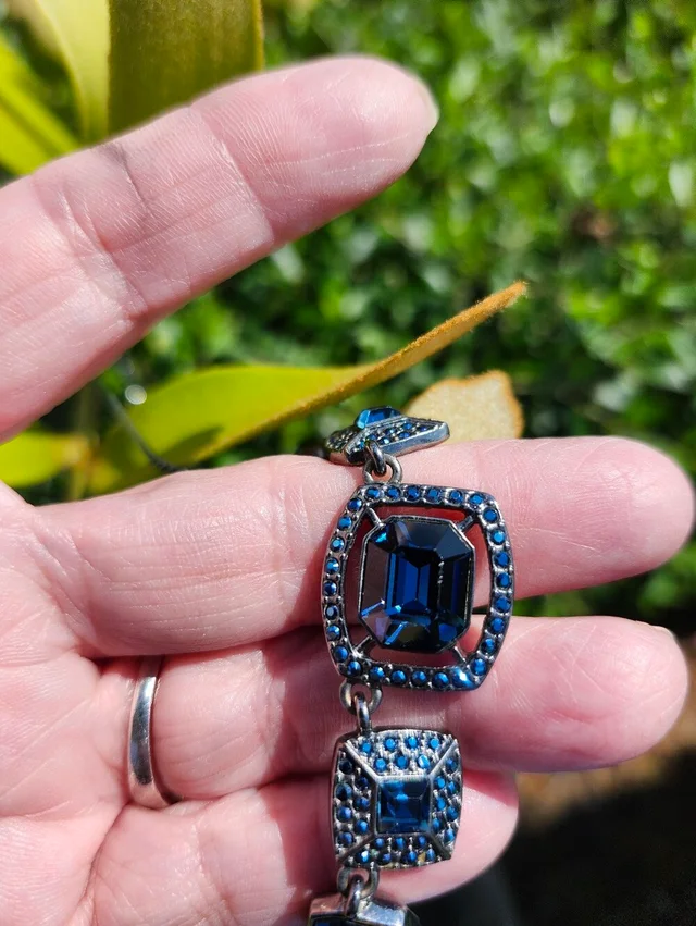 Givenchy Blue Crystal Statement Necklace In Gunmetal Tone Excellent Condition in silver|blue|gray from Poshmark, photo 7 of 8