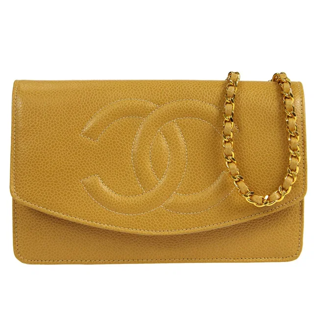 Chanel 1994-1996 Timeless WOC Chain Wallet Beige Caviar in Beige Caviar leather from AMORE Vintage Tokyo