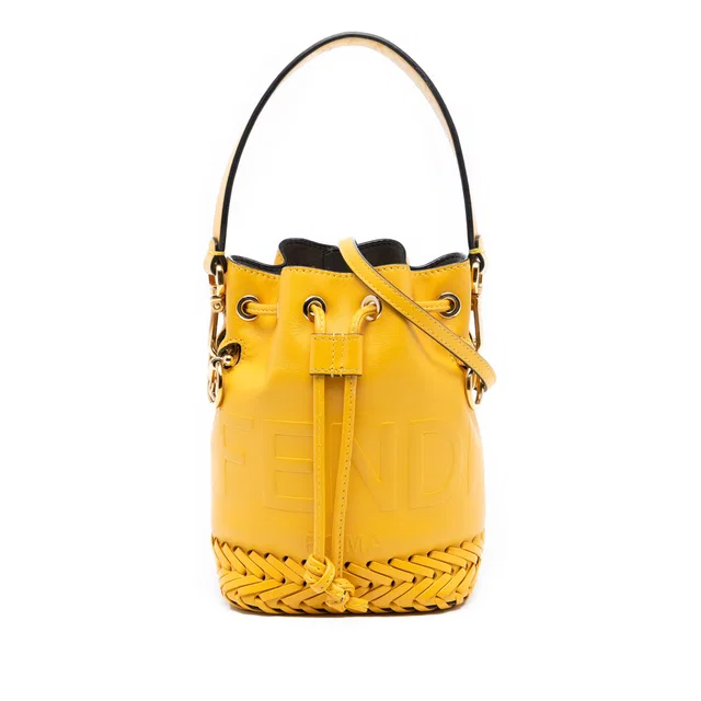 Yellow Fendi Mini Embossed Leather Whipstitch Mon Tresor Bucket Bag Satchel in Yellow Leather from Designer Revival