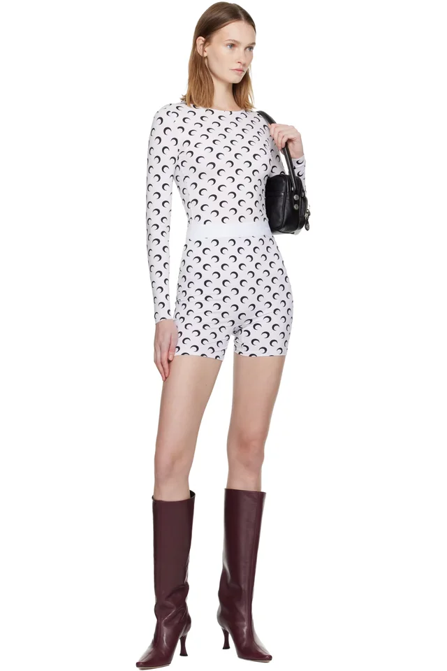 Marine Serre White Recycled Moon Jersey Mini Sport Shorts, photo 5 of 8 from SSENSE