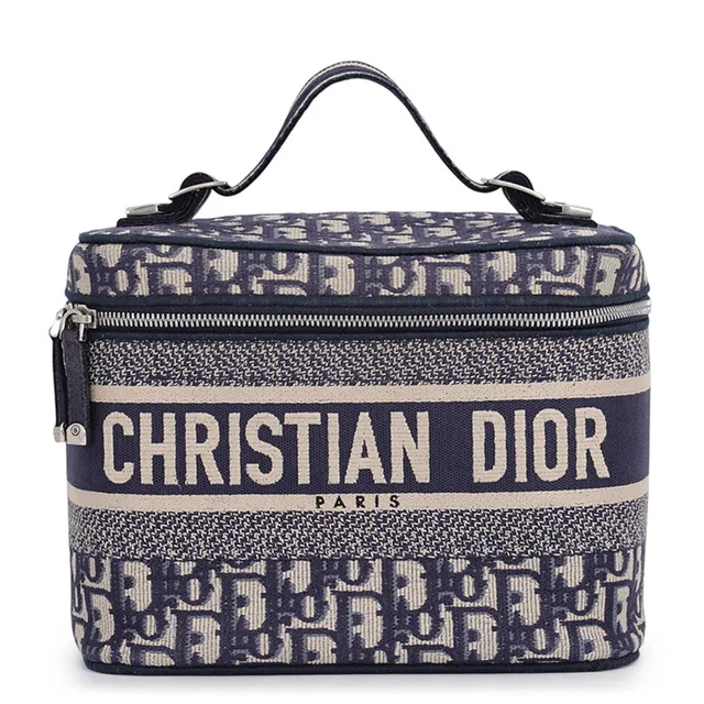 Dior Travel Vanity Oblique Embroidery Navy/GrayS5480VRIW Canvas Size Medium in Navy Canvas from GALLERY RARE
