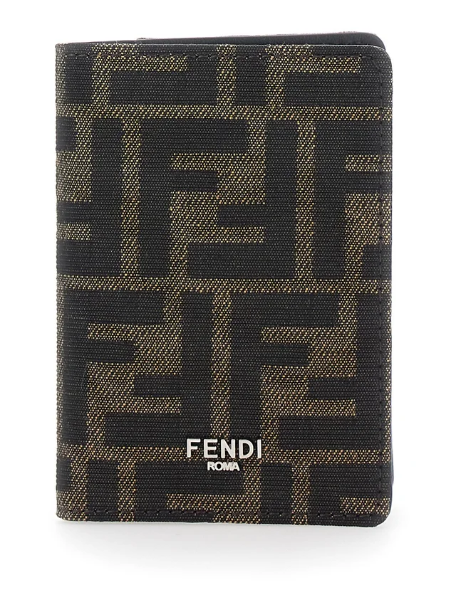 Fendi Brown Card Holder with Logo on Front and FF All Over FF Motif in Fabric Man in Brown 100% Fabric, photo 2 of 10 from Gaudenzi Boutique