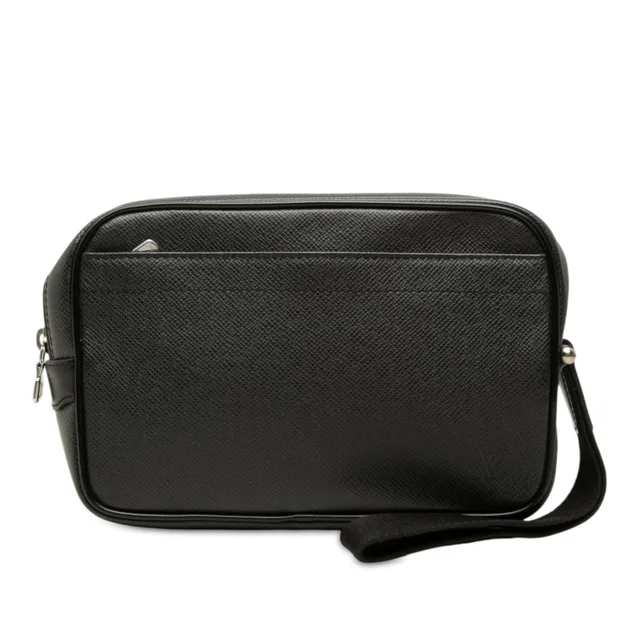 Black Louis Vuitton Taiga Pochette Kaluga Clutch Bag in Black Leather from Designer Revival