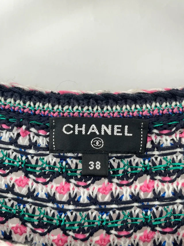 Chanel Pink, Black Metallic Green Mid-Sleeve Top FR 38 (UK 10) in Black Tweed from Sellier, photo 14 of 14
