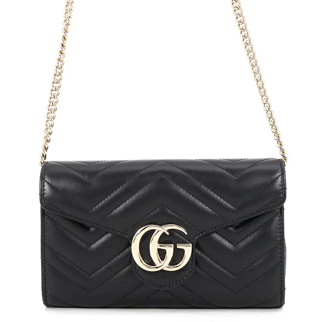 Gucci GG Marmont Chain wallet Black837745 Leather in Leather from GALLERY RARE