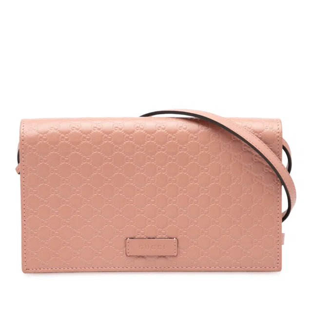 Pink Gucci Microguccissima Wallet on Strap Crossbody Bag in Pink Leather from Designer Revival