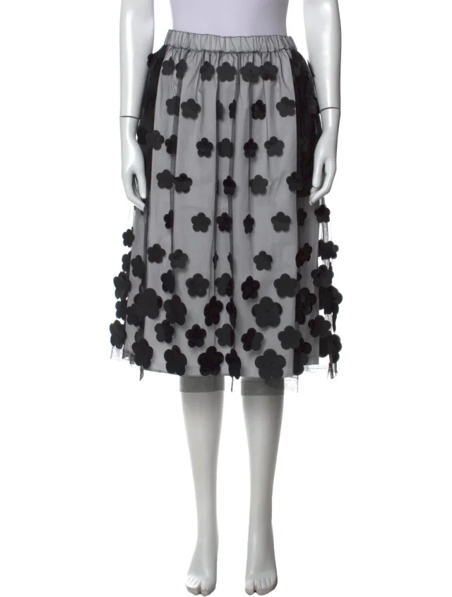 Comme des Garçons Girl Floral Print Midi Length Skirt in black|white from The RealReal