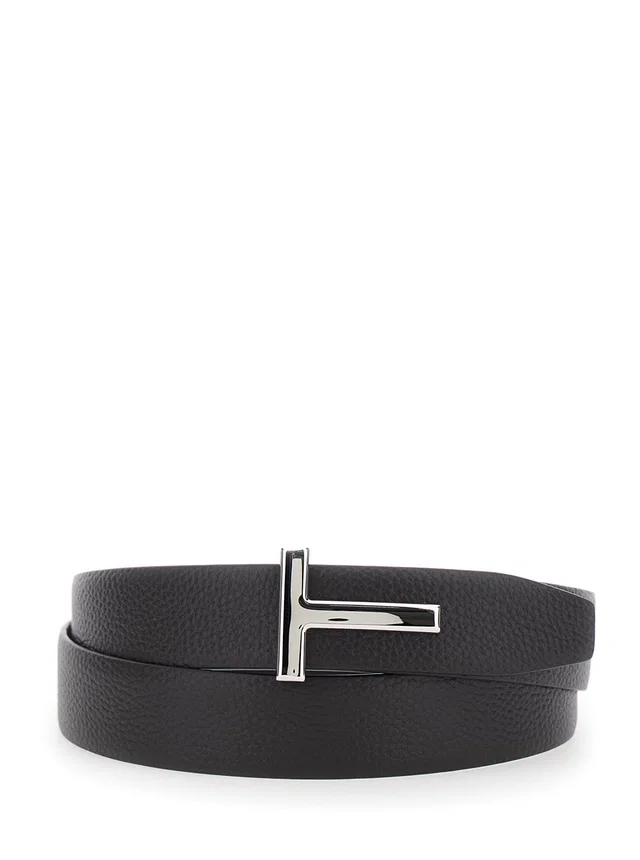 Tom Ford Leather T-Buckle Belt — Brown Calf in Brown Leather from HEWI