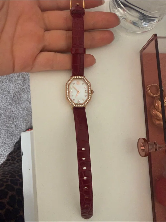 Swarovski Rose Gold Case Watch With Burgundy Leather Strap in red|white Leather from Poshmark