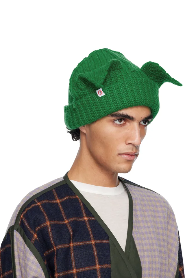 Charles Jeffrey LOVERBOY Green Mohair Chunky Ears Beanie, photo 2 of 3 from SSENSE