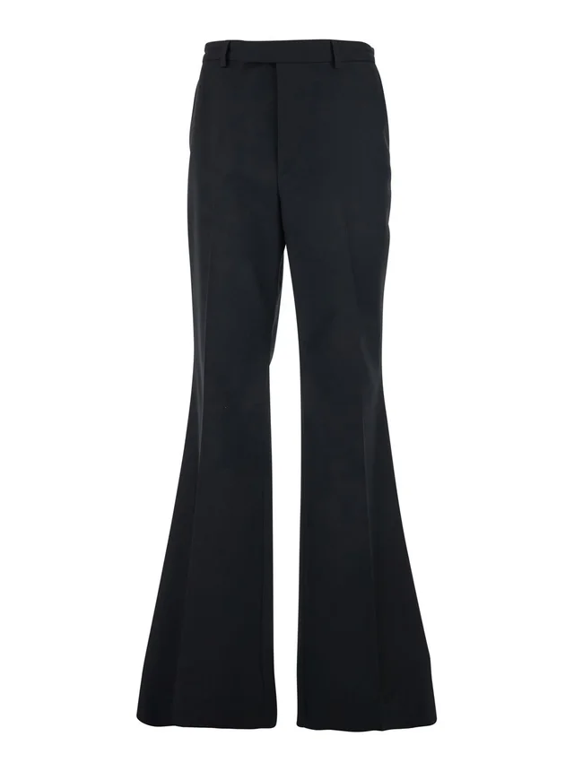 Valentino Pants with Flared Design and Pleats on Front and Back in Nylon and Wool Gabardine Black Men in Black 55% Polyester 45% Virgin Wool, photo 2 of 8 from Gaudenzi Boutique