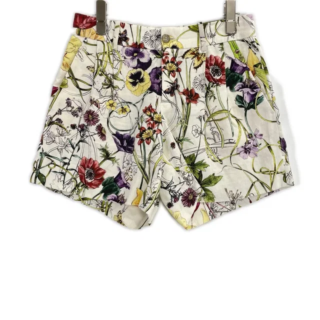 Gucci Ivory Linen Floral Shorts 36 in White from The Reluxe