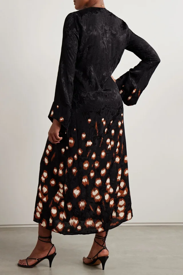 Johanna Ortiz Inner Strength Printed Satin-Jacquard Midi Wrap Dress in Black, photo 4 of 5 from THE OUTNET