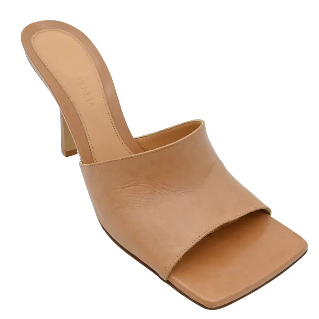 Bottega Veneta Dark Beige Leather Square Toe Heeled Mules in Beige Leather from Clotheshorse Anonymous