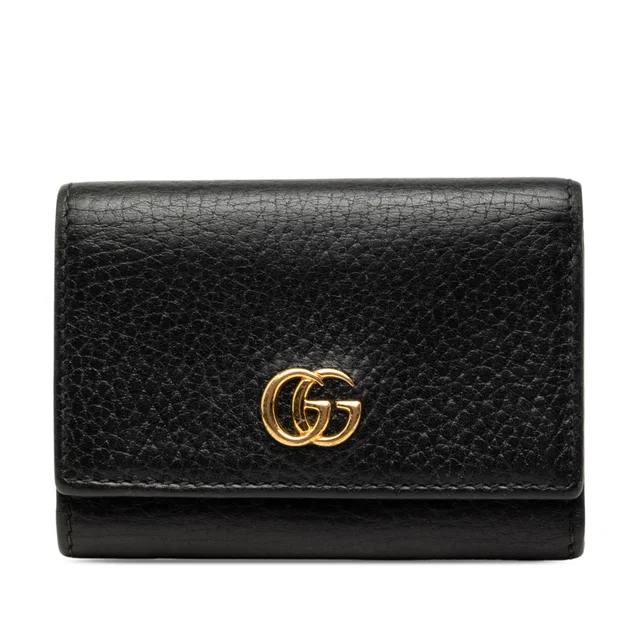 Black Gucci GG Marmont Trifold Compact Wallet Small Wallets in Black Leather from Designer Revival