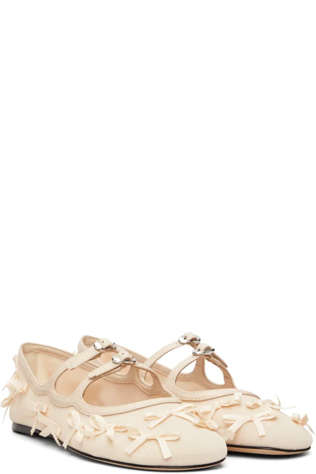 Marc Jacobs Beige 'The Bow Mesh Kiki' Ballerina Flats, photo 4 of 5 from SSENSE