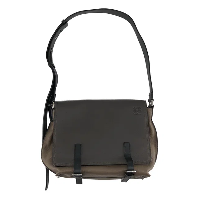 Loewe Leather Military Messenger Bag Gray Taupe in Taupe Leather from The Reluxe