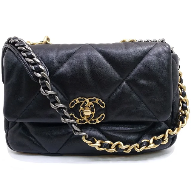 Chanel 19 Handbag Shiny Lambskin Gold Silver in Gold Lambskin from The Reluxe