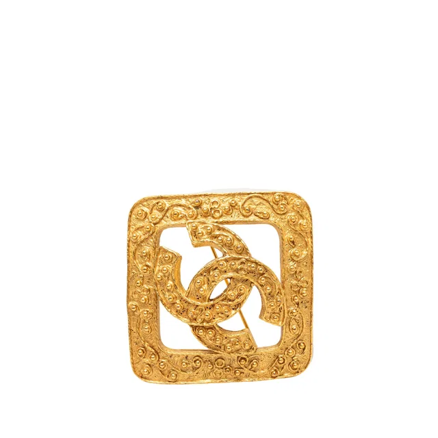 Gold Chanel CC Gold Plated Diamond Brooch in Gold from Designer Revival
