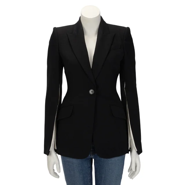 Alexander McQueen Blend Split Sleeve Jacket IT 38 in Black Wool from Blue Spinach