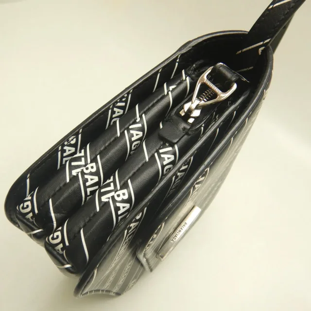Balenciaga B. Allover Logo Leather Shoulder Bag in Black Leather from LuxUness, photo 8 of 8
