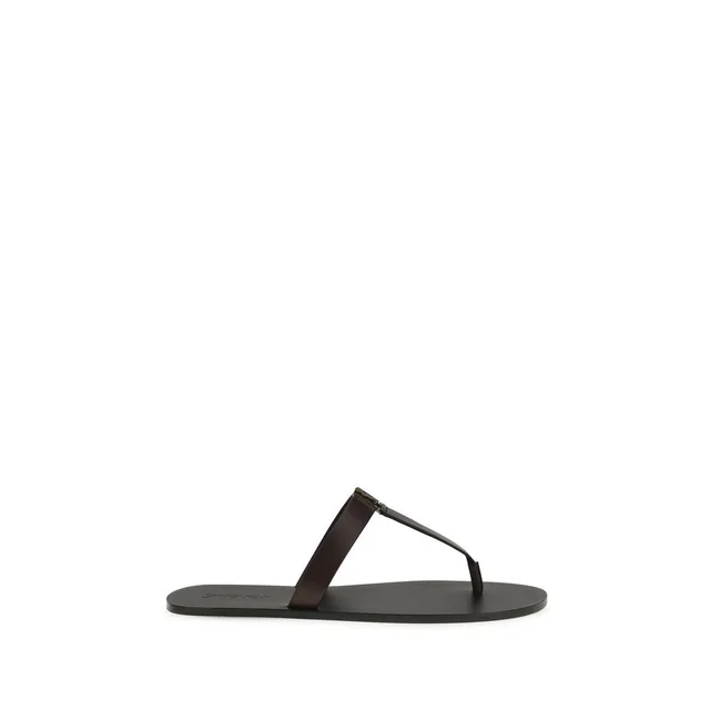 Saint Laurent Brown Calf Leather Bos Taurus Flat Sandals from HEWI