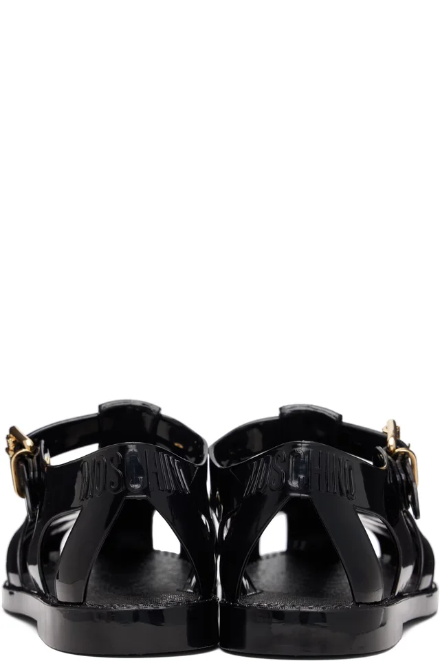 Moschino Black Jelly Logo Lettering Sandals, photo 2 of 4 from SSENSE