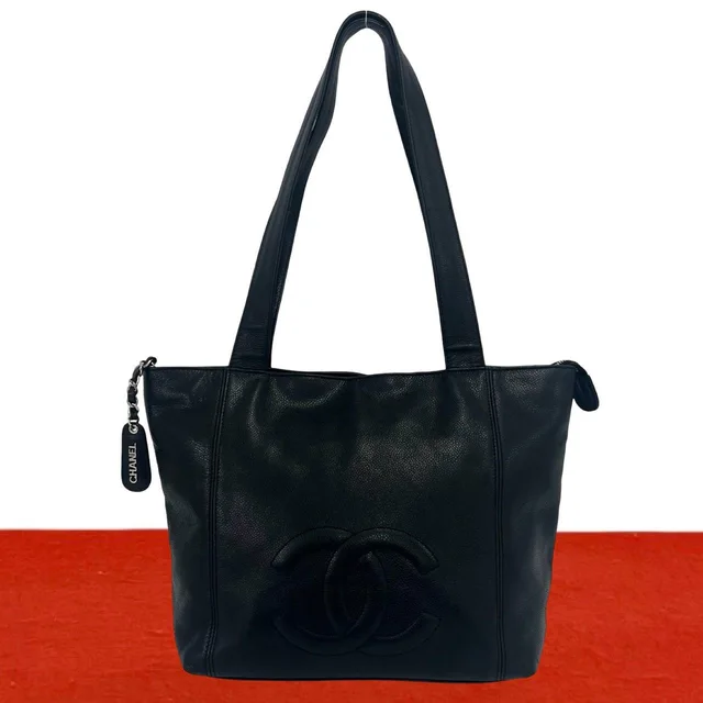 Chanel Vintage CC Logo Stitch Caviar Leather Tote Bag Black in Black Caviar leather from The Reluxe