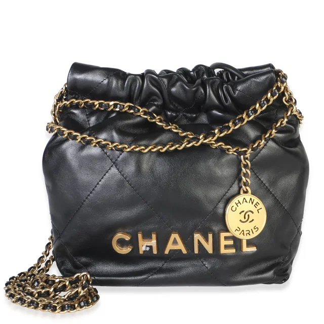 Black Quilted Calfskin Chanel 22 Mini Hobo in Black Calfskin from myGemma