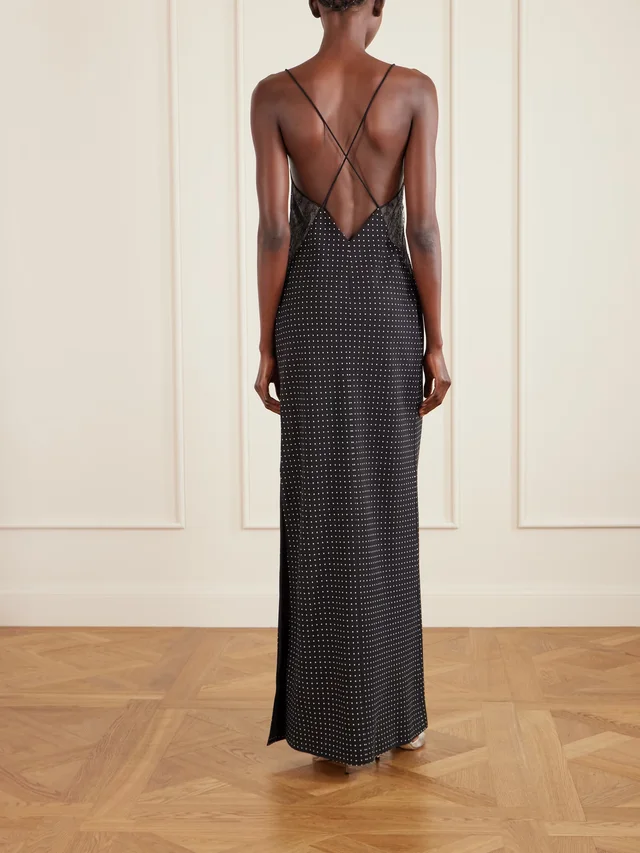 TOM FORD Open-back lace-trimmed polka-dot silk-crepe maxi dress in black 100% Silk, photo 3 of 4 from NET-A-PORTER (Canada)