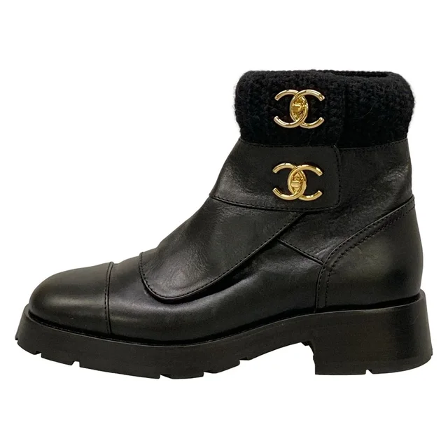 Chanel Short Boots Black CC Logo Fleece Leather in Black Leather from The Reluxe