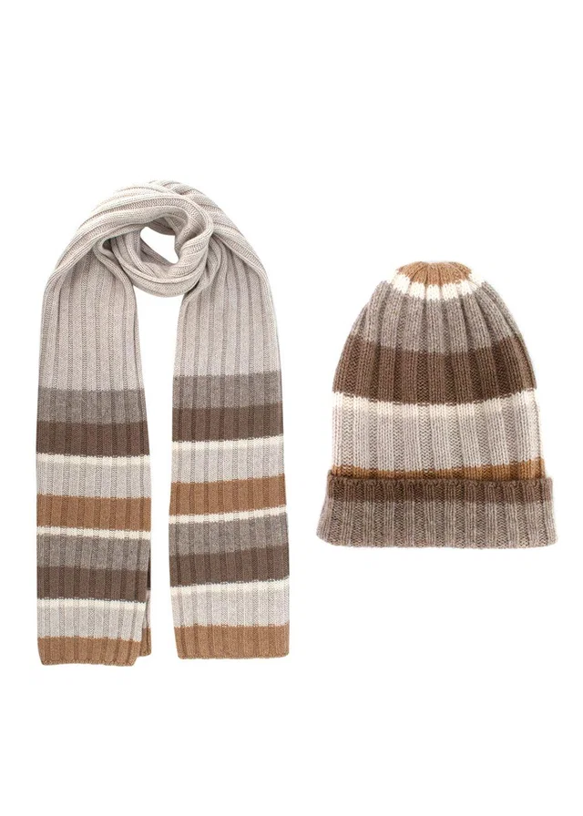 Loro Piana Tonal Striped Cashmere Hat & Scarf in Cashmere from HEWI
