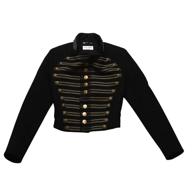 Saint Laurent Napoleon Jacket Hedi Slimane Era Black Gold in Black Nylon from The Reluxe