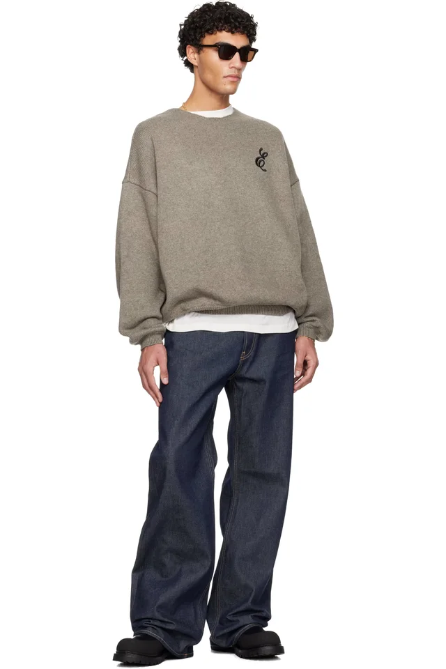 Fear of God ESSENTIALS Brown Holiday Embroidered Merino Crewneck Sweater, photo 4 of 4 from SSENSE