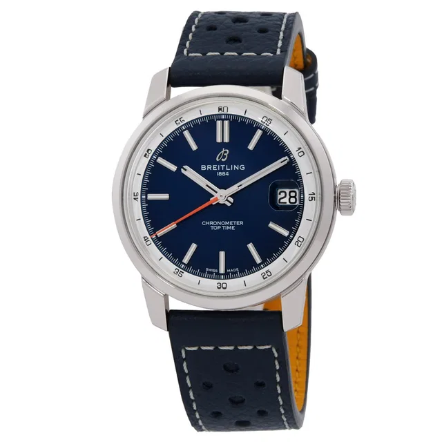 Breitling Top Time Hand Wind Chronometer Blue Dial Mens Watch AB3113A71C1X1 in Blue Calfskin from Jomashop.com