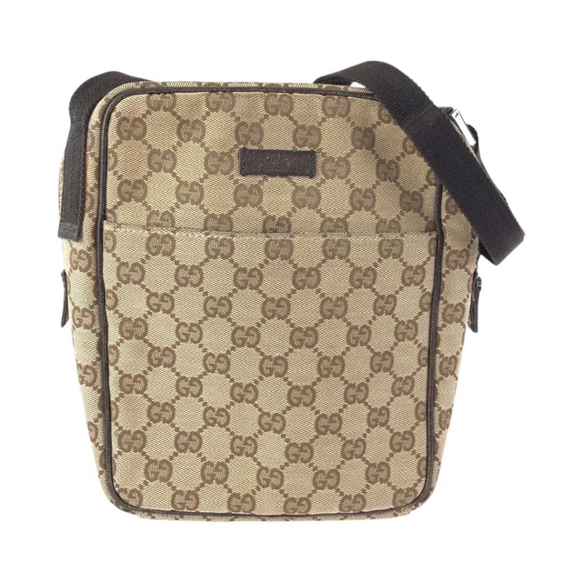 Gucci Beige Brown GG Canvas Leather Shoulder Bag in Brown Canvas from The Reluxe