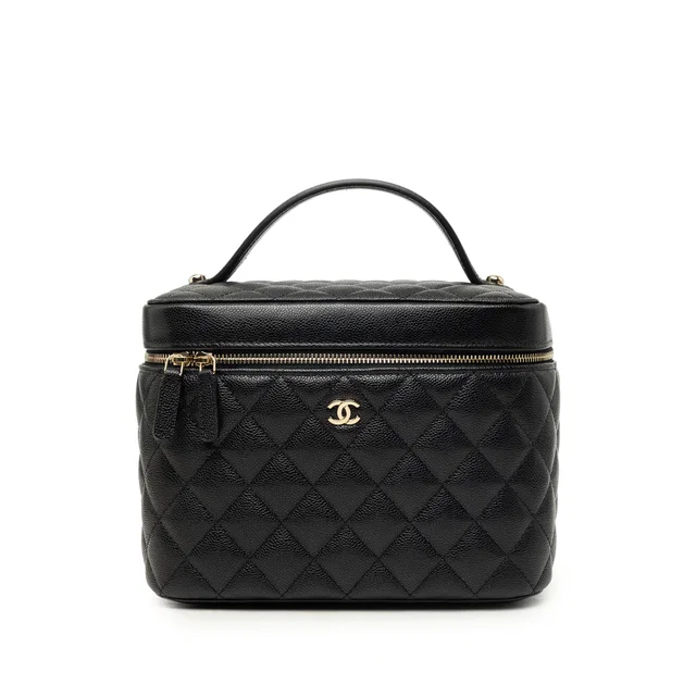 Black Chanel Medium CC Quilted Caviar Vanity Case in Black Caviar leather from Designer Revival