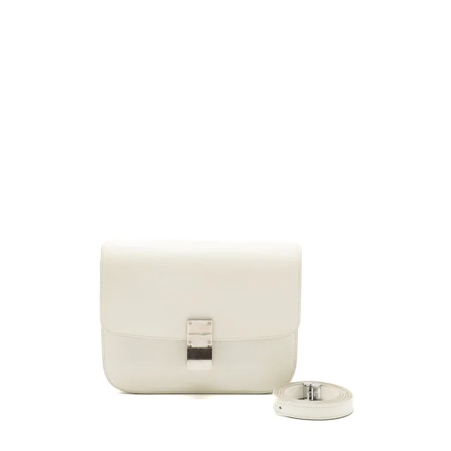 Celine Medium Classic Box Bag Calfskin White SHW in White Calfskin from EMIER