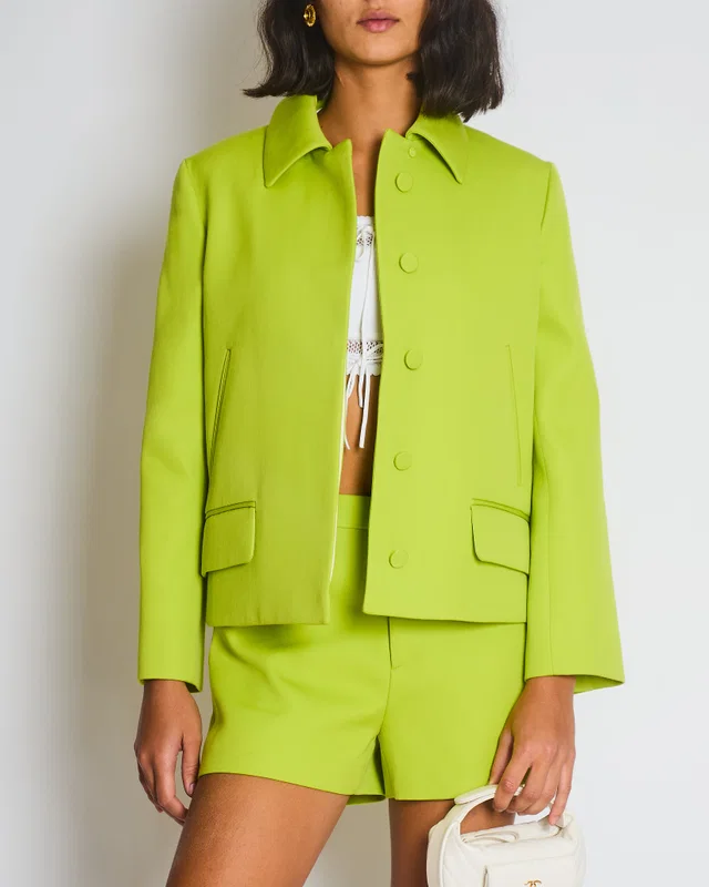 Gucci Lime Green Wool Shorts & Jacket Set With Silver Logo Detail Size IT 38/40 (UK 6/8) in Green Wool from Sellier