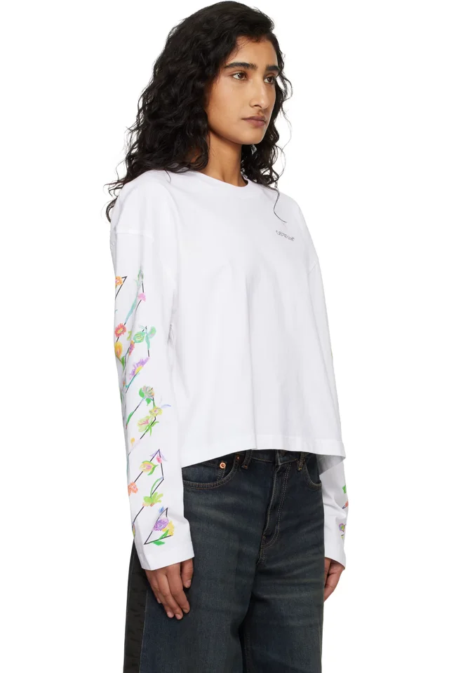 Off-White White Diagonal Glowing Flower T-shirt, photo 2 of 4 from SSENSE