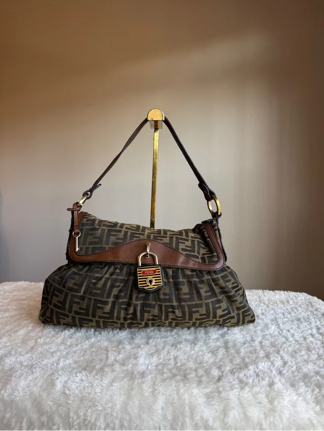 Fendi Brown Zucca Canvas Shoulder Bag With Leather Trim in brown|red|gold Canvas from Poshmark