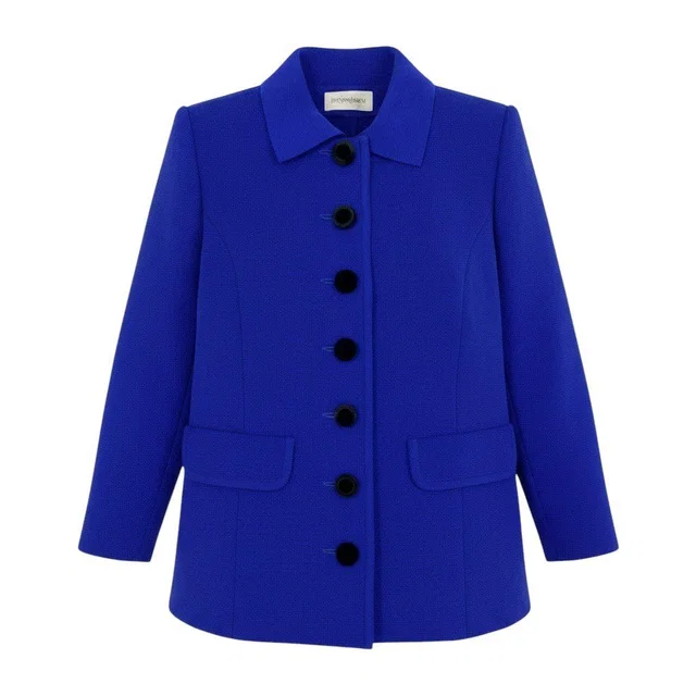 Saint Laurent Knit Jacket Velour Button Wool M Blue in Blue Wool from The Reluxe